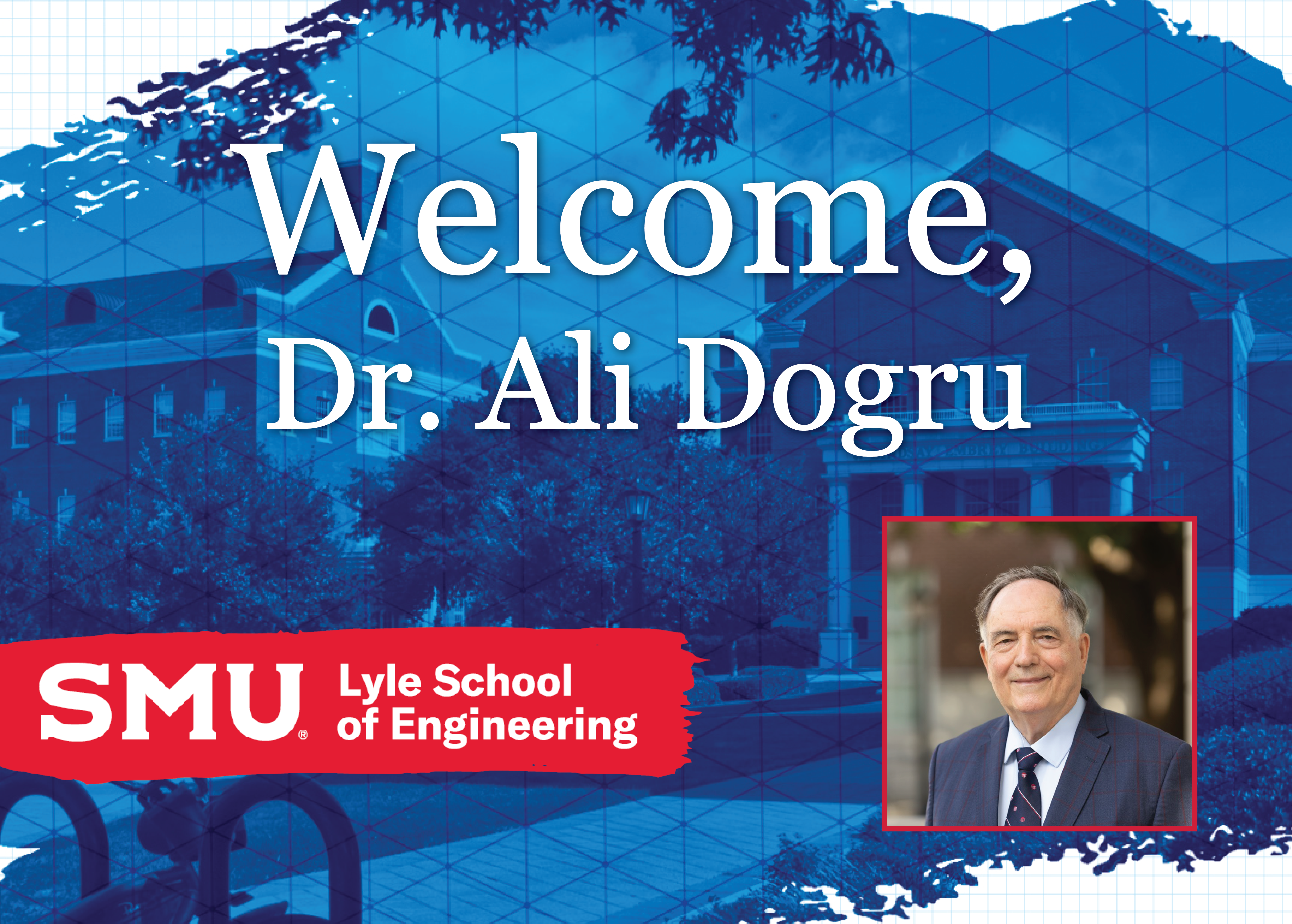 Headshot of Professor Ali Dogru of 色花堂_色花堂 98堂 lyle with a welcoming poster.