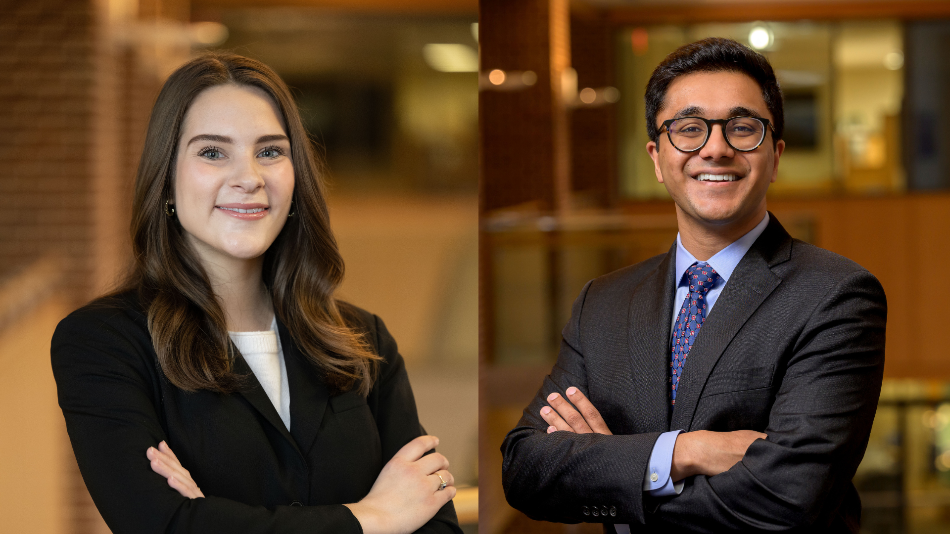 Photo of headshots of both BBA students, Desai and Garrett