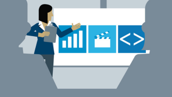 photo of cartoon woman in front of graphs