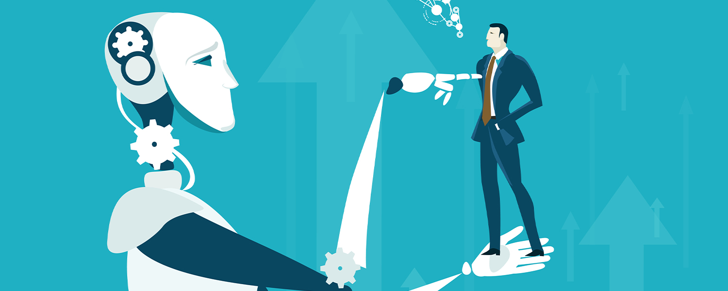 An illustration of a robot and a human interacting