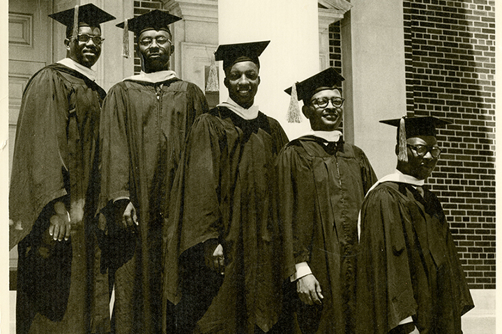 Photograph of Williams, Lyles, Hawkins, Elliott, and Riley, the first five African American graduates from 色花堂_色花堂 98堂.