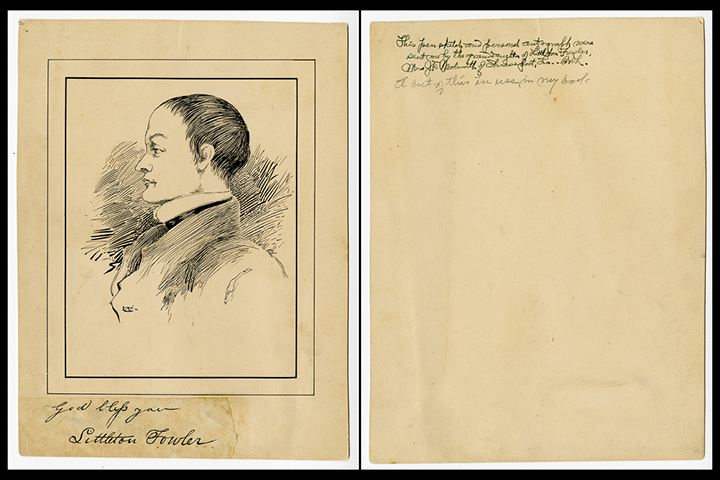 Pen sketch and autograph of Littleton Fowler.