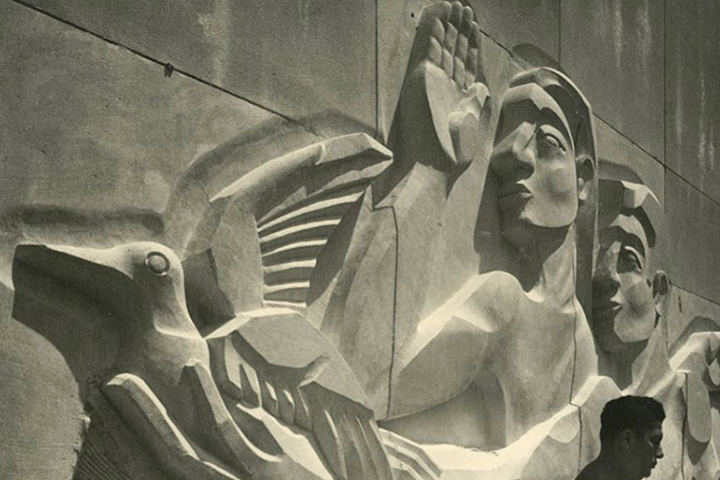 relief sculpture with artist