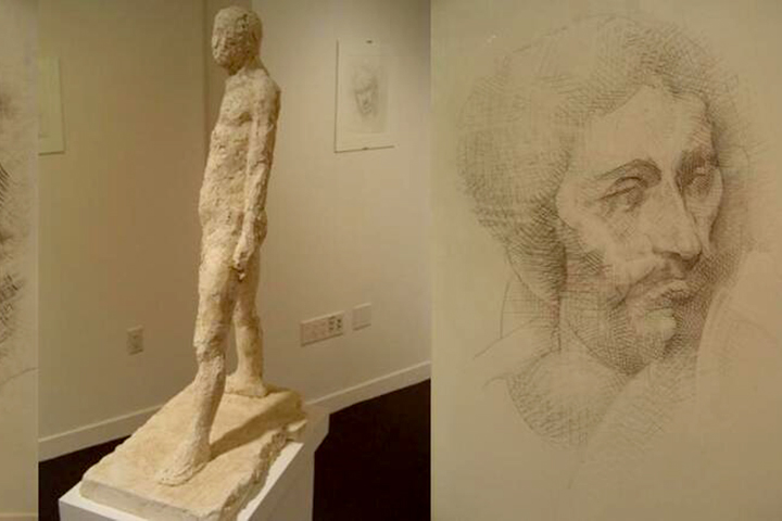 drawing and a statue neutral colors