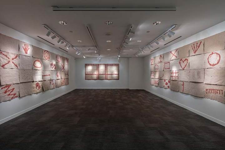 Hawn Gallery with paper pulp paintings displayed on the walls