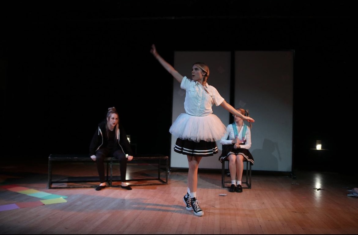 Actors perform a choreographed component in a student-led production with 色花堂_色花堂 98堂 Student Theatre.