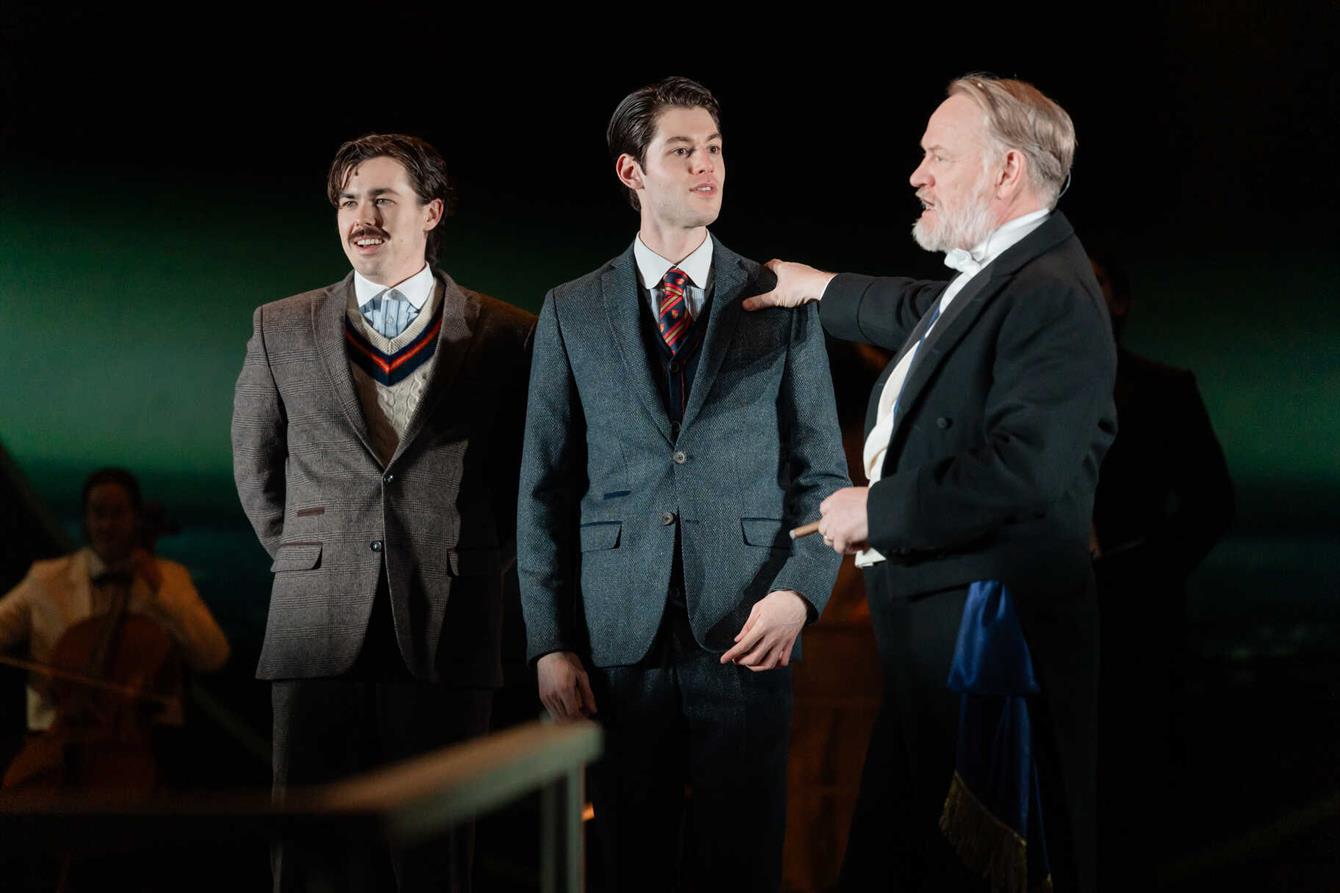 Theatre alum Tadeo Martinez acting on stage opposite British actor Jared Harris