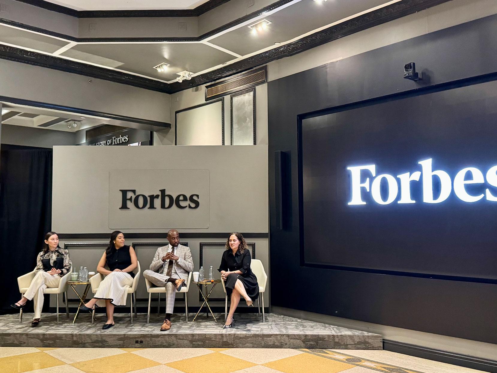 Students attend a discussion panel at Forbes Media in NYC.