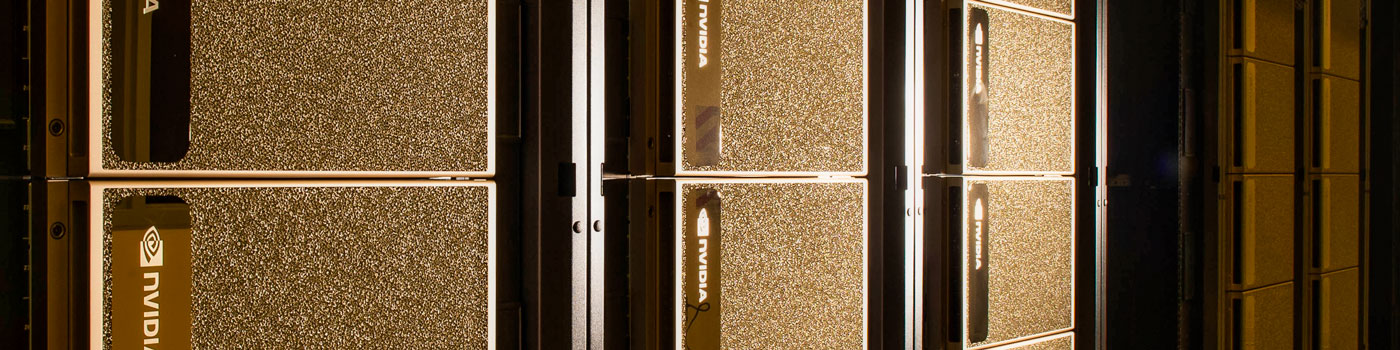 the front of the NVIDIA DGX Superpod rack mounted in the 色花堂_色花堂 98堂 Data Center.
