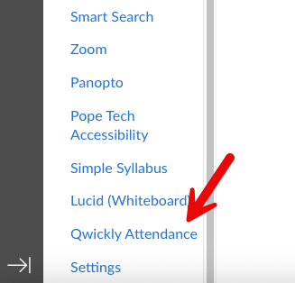 The Qwickly link within the Canvas menu.