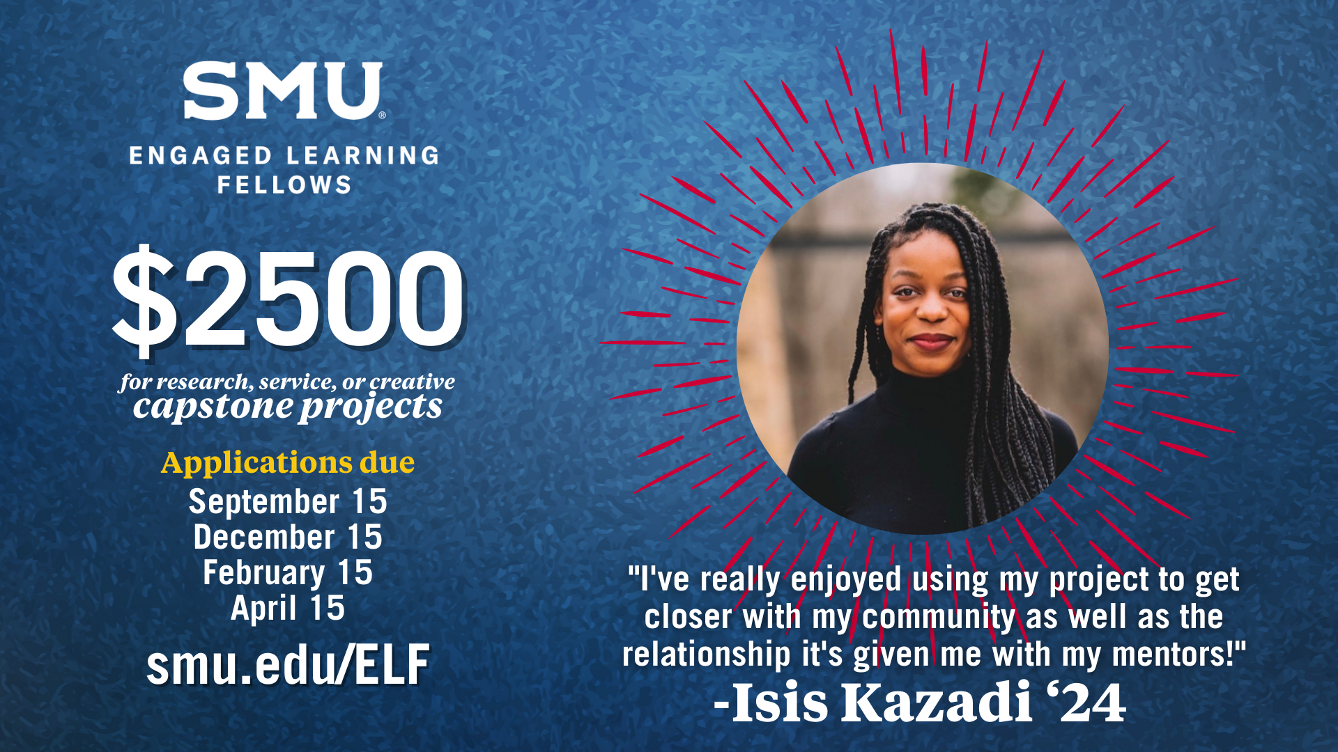 ELF information slide with Isis Kazadi, class of 2024
