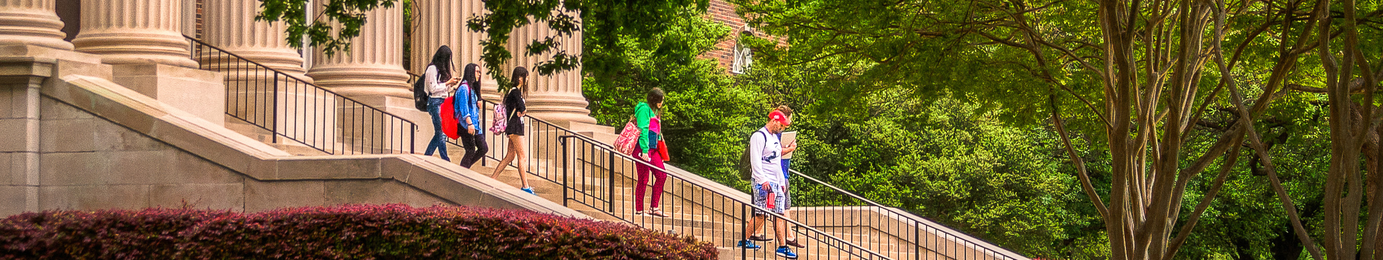 students walking down stairs