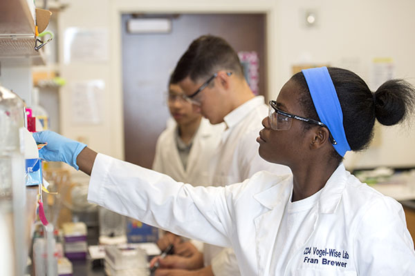 Woman in CD4 Vogel-Wise lab coat conducting research