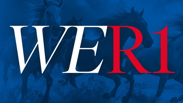 We R1 blue image with red letters